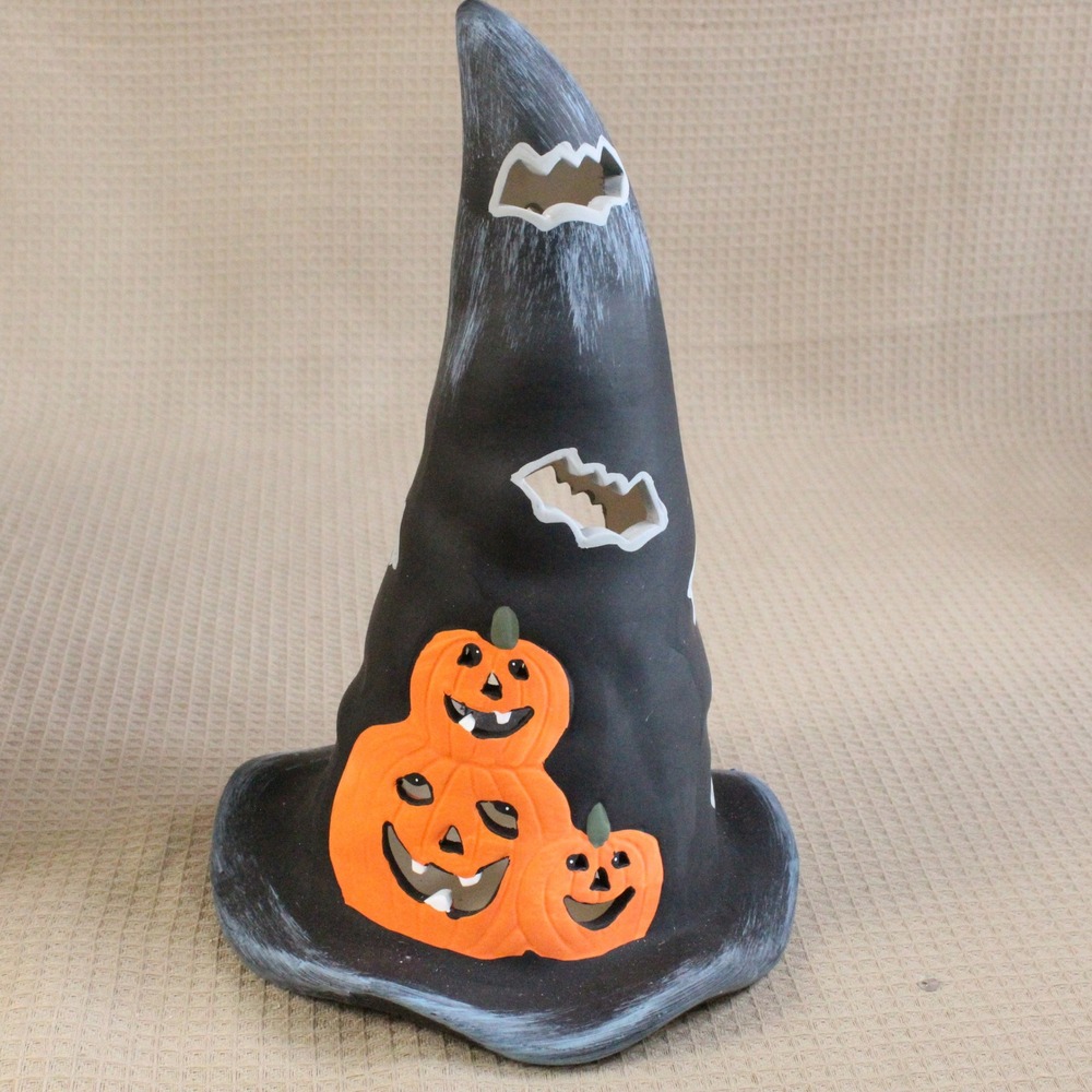Alco Vintage Halloween Witch Hat Ceramic Candle Holder Black Orange Whimsigothic